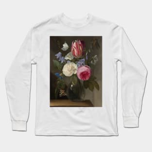 Roses and a Tulip in a Glass Vase - Jan Philips van Thielen Floral Painting Long Sleeve T-Shirt